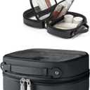 Clear Cosmetic Bag Double Layer Travel Toiletry Bag Clear Makeup Bag Case with 4 Compartments, Transparent Travel Bag for Toiletries, Large Toiletry Bag for Women Cosmetic Case (Black, Small)