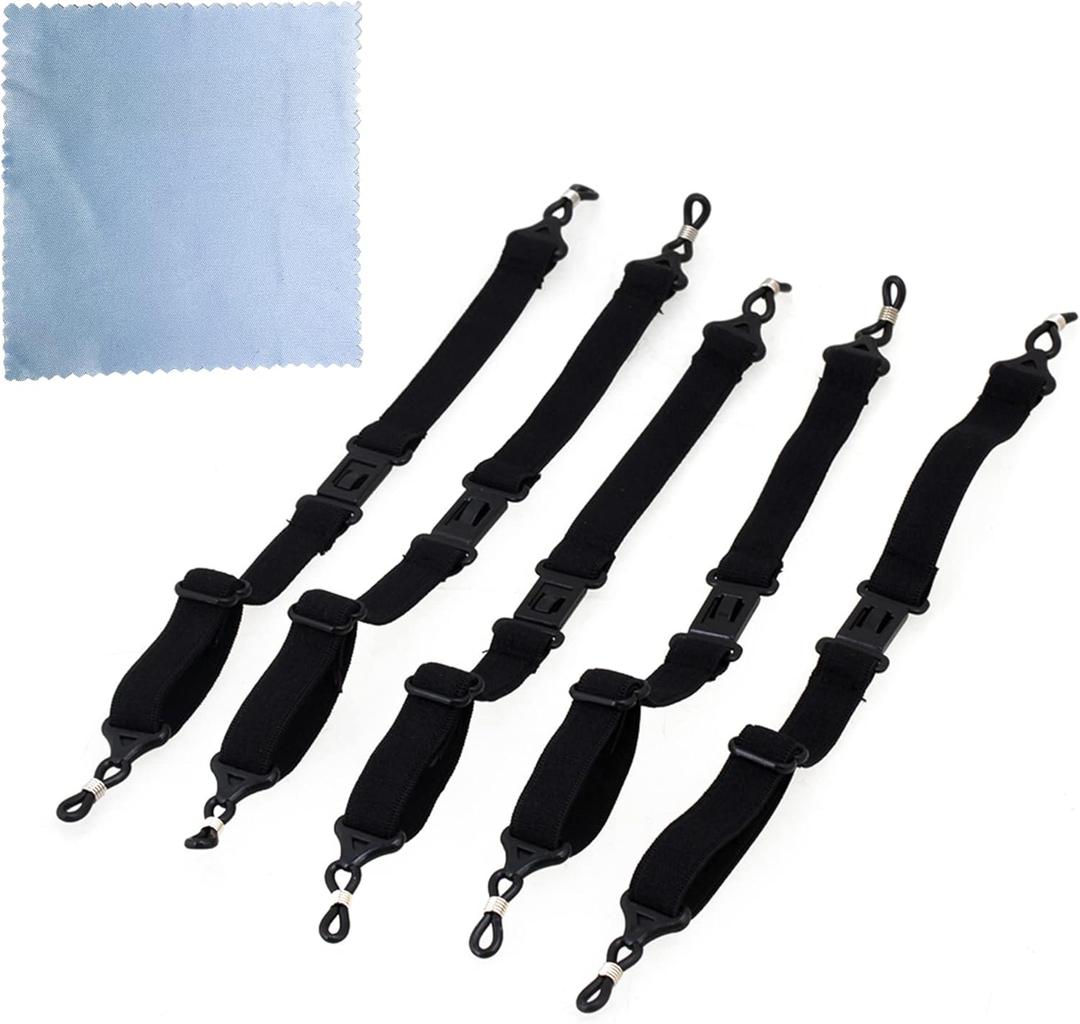 bstinay Black Adjustable Sports Anti-Slip Eyeglasses Strap Glasses Head Band Pack of 5