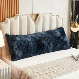 WERDIM Shaggy Fluffy Faux Fur Body Pillow Cover 21"x54" Button Closure Velvet Pillow Shams Throw Body Pillowcase Long Decorative Bed Pillow Case(Tie Dye Navy, 21 X 54 Inches)