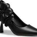 Coutgo Womens Stiletto High Heels Flower Dress Shoes Closed Pointed Toe Slip on Wedding Party Formal Pumps (Black)