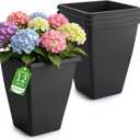 RooTrimmer 4 Pack 12 Inch High-Waisted Square Outdoor Planters No Saucers