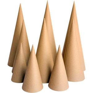 9 Pcs Paper Mache Cones Open Bottom 13.8x5 in, 10x4 in, 5.9x2.75 in, Extra Thick Cardboard Cones for Crafts Paper Cones for Christmas Valentine Gnomes Christmas Tree DIY Projects and Decorations (Set of 9pcs, 3 Sizes, Brown)
