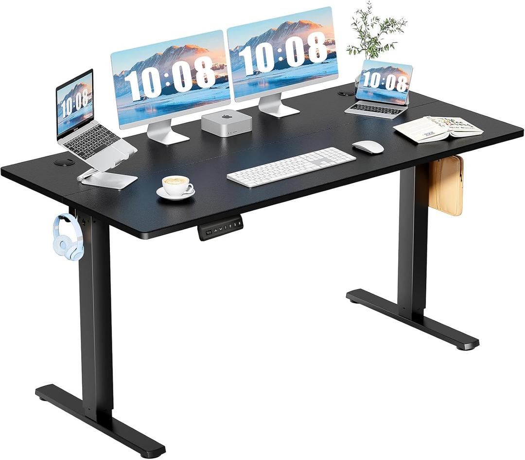 DUMOS 63 Inch Electric Standing Desk Height Adjustable, Sit to Stand Computer Workstations Large Work PC Table Home Office Writing Gaming Desks with Memory Presets for Walking Pad, Bedroom, Black