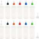 12 Pcs Precision Tip Applicator Bottles, 120ml /4 Ounce Needle Tip Bottle, with 2 Funnel for Paper Quilling DIY Craft, Multicolor Lids