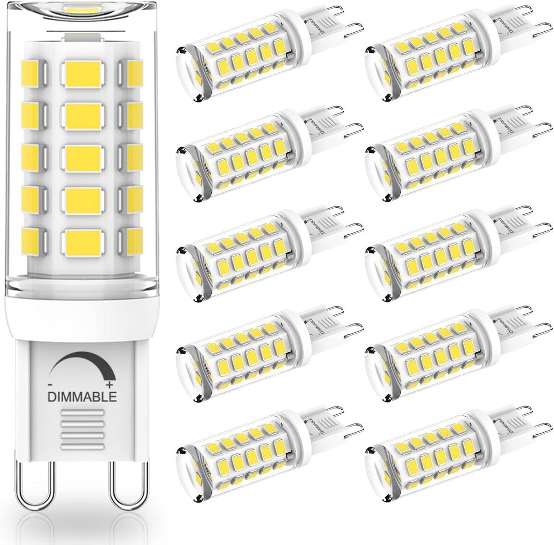 YUIIP G9 LED Bulb Dimmable 4W, 40W Halogen Equivalent, 5000K Daylight White AC 120V G9 Bi Pin Base Light Bulbs, 380LM, No Flicker, 360 Beam Angle, Pack of 10
