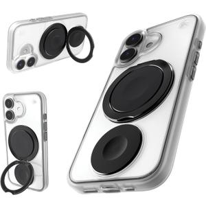STM Roll Spin MagSafe Case for iPhone 16 Plus - Designed to Calm Your Mind- Fidget Spinning Disc- Impact Absorbing TPU for Enhanced Drop Protection - Magnetic Ring 360 Kickstand - Clear/Black
