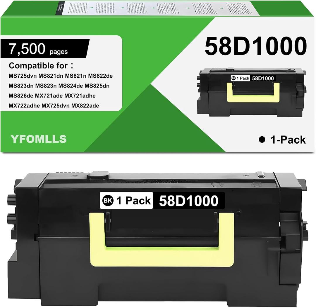 58D1000 Black Toner Cartridge Compatible for Lexmark 58D1000 58D1H00 Toner for MS823 MS821 MS725 MS822 MS824 MS825 MS826 MX721 MX722 MX725 MX822 MX824 MX826 Laser Printers(1 Pack,7,500 Pages)