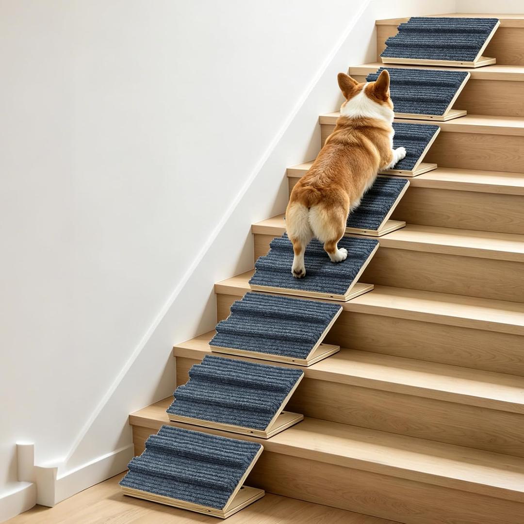Dog Ramp for Stairs for Small Dogs Up to 40 lbs - Adjustable Dog Stair Ramp with Non-Slip Carpet, Foldable Pet Ramp for Stairs, Dog Ramp Stairs for Senior Dogs, Puppies, Bed, Sofa (8-Pack)