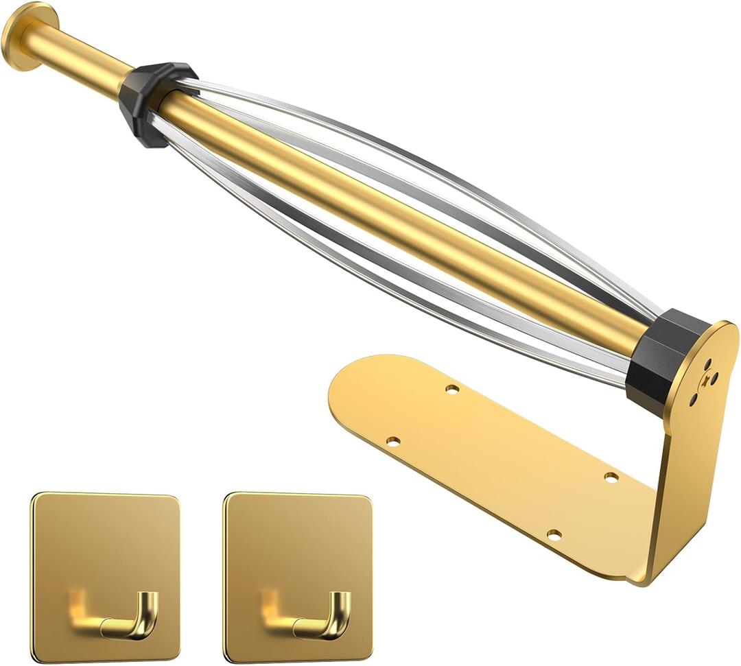 Paper Towel Holder Under Cabinet with 2 Hooks, Paper Towel Holder Wall Mount with Damping Effect, SelfAdhesive or Drilled Paper Roll Holders for Kitchen, Bathroom, RV(Gold)