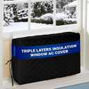 UPGRADED Window Air Conditioner Cover Indoor - NEW Version with VelcroSides - Inside AC Cover for Winter - Polyester Fiber Fill Layers Insulation - 21" x 15" x 3.5" - Black (6000 - 8000 BTU)
