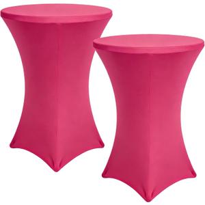 Cocktail Table Cover, 2 Pack Spandex Fitted Cocktail Tablecloths, Stretch Round High Top Table Cloths for Bar Wedding Party Banquet, Magenta, 30"-32" Diameter x 40"-43" Height