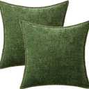 MIULEE Pack of 2 Couch Pllow Covers 18x18 Inch Moss Green Farmhouse Decorative Throw Pillow Covers with Stitched Edge Soft Chenille Solid Dyed Pillow Covers for Sofa Bed Living Room