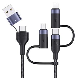 PD 60W USB C Multi Fast Charging Cable Nylon Braided Cord 5-in-1 3A USB/C to Type C/Micro/Phone Fast Sync Charger Adapter Compatible with Laptop/Tablet (4FT)