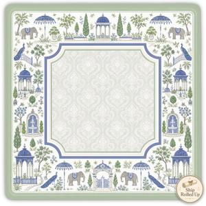 Garden Elephant Green Mahjong Mat for Table with Bag, 31.5 x 31.5 inches