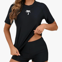 Halcurt Women's Built in Bra Rash Guard UPF 50 Two Piece Swimsuit Shirt and Board Shorts, Size XL