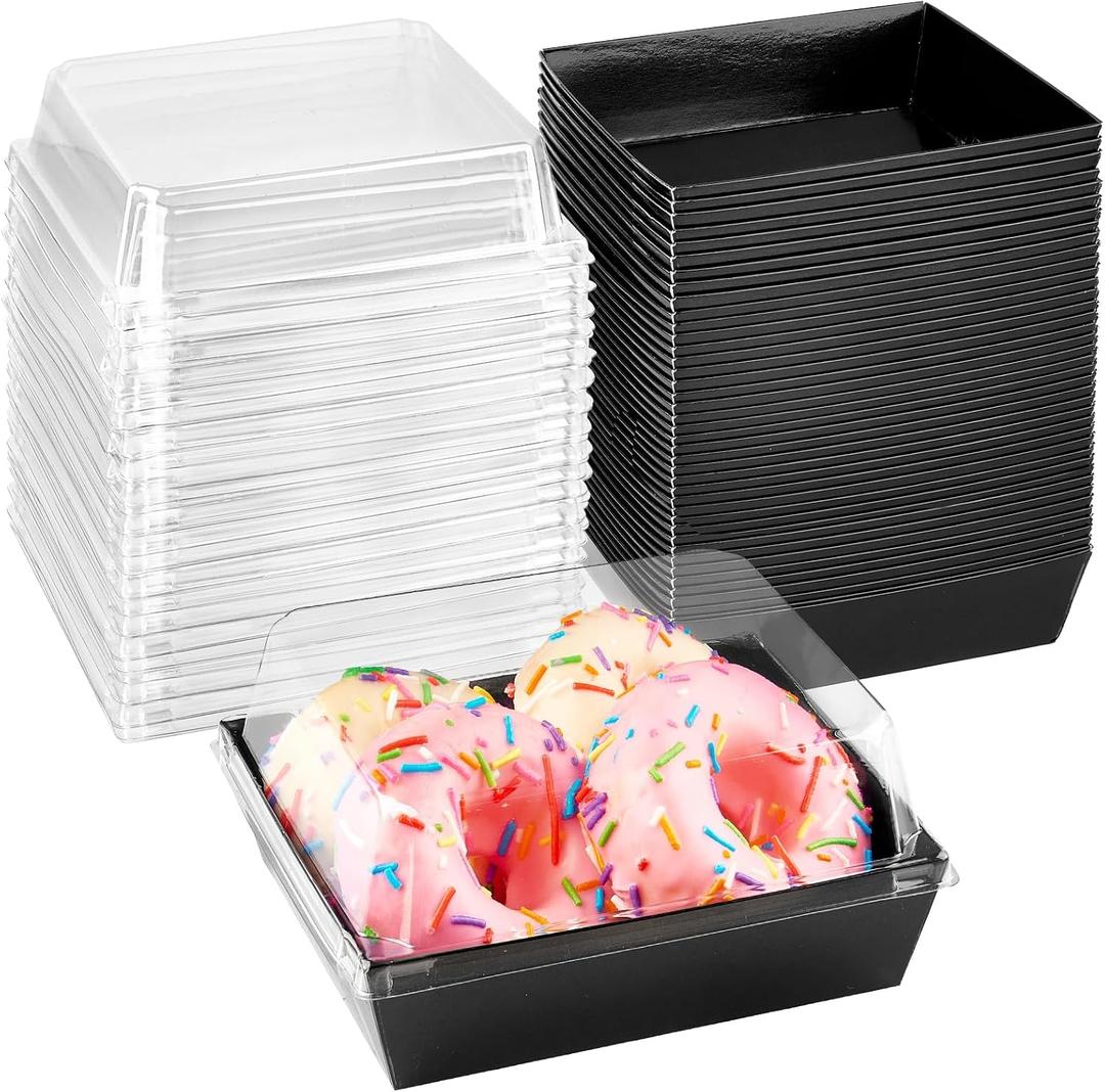 Ocmoiy Small Charcuterie Boxes with Clear Lids, To Go Paper Disposable Food Containers, 5 Inches Bakery Dessert Boxes for Sandwich, Cookie, Pastry, Cake Slice (Black, 100ct)
