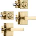 2 Pack Satin Brass Exterior Door Lock Set, Front Door Handle with Deadbolt, Heavy Duty Entry Door Handle set