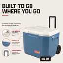 Coleman Xtreme Rolling Cooler with Wheels, Extra-Walled Insulation Keeps Ice up to 5 Days, Portable Wheeled Hard Chiller, 50qt