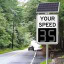 Solar Powered Radar Speed Sign 24x35in（60x90cm） LED Display Speed Detector Warning Sign for School Zone Parking Lot Road Safety Alert Driver Slow Down Speed Monitor (Yellow)