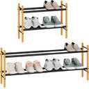 STORAGE MANIAC Expandable Shoe Rack, 8 Pairs Stackable Small Shoe Rack, Metal Adjustable Shoes Organizer for Closet, Entryway, Hallway, Garage, Front Door, Shoes Shelves, Bamboo 2 Tier