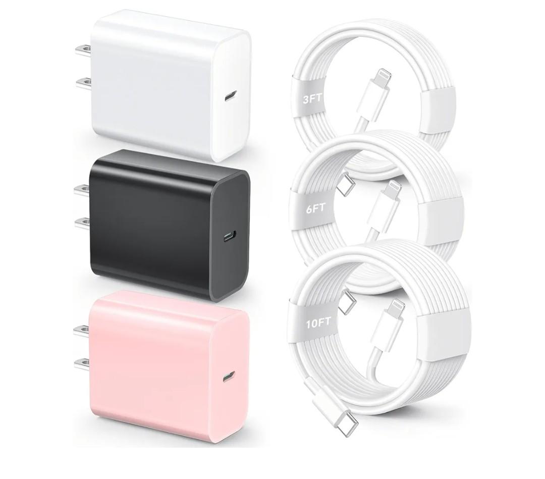 for iPhone 14 13 12 11 Fast Charger, [MFi Certified] 3 Pack 20W USB C Charger Block with 3FT&6FT&10FT USB C to ightning Fast Charging Cable Compatible with iPhone 14/13/12/11/Pro/Pro Max/Xs/Xr/X