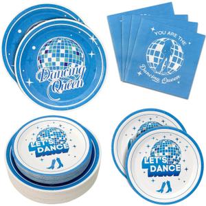 180PCS Dancing Queen Party Supplies Serve 60,Blue Disco Paper Plates and Napkins Kit for 70s Disco 17th Birthday Bachelorette Party Decorations,Includes Dinner and Dessert Plates, Napkins