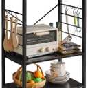 YMYNY Standing Baker's Racks, 3-Tier Microwave Oven Stand with Metal Frame and 6 Hooks, Coffee Bar Table, Storage Shelf Rack for Kitchen and Living Room, Panel Adjustable, Black, UHTMJ022B