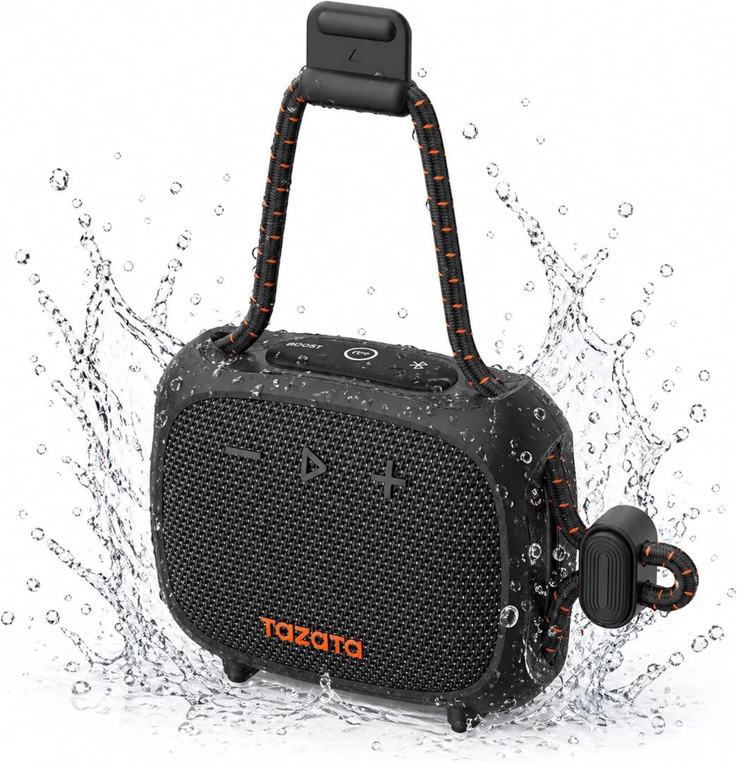 TAZATA Bike Speaker, IPX7 Waterproof & Dustproof Portable Bluetooth Speaker for Scooter Handlebar, Enhanced Bass, Shower Speakers, 11H Battery, Versatile Strap, TWS Bike Accessories for Travel Outdoor