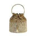 DJBM Sparkly Women Rhinestone Bucket Evening Bag Diamond Clutch Purse Round Handle Crystal Handbag for Party Wedding Party Prom, Multigold