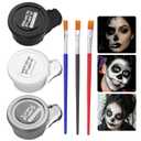 White Black Grey Face Body Paint for Halloween Makeup, Face Paint Kit with Brushes, Non-Irritating, for Adults & Kids, Full-Coverage SFX Makeup Kit for Clown, Zombie, Skeleton, Mime, Cosplay
