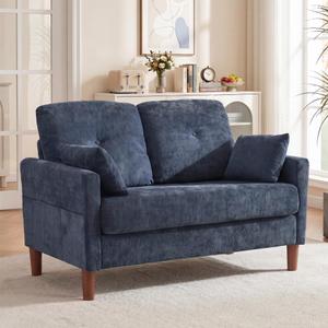 Vipbear 48" Loveseat Sofa,Modern Small Couches for Small Spaces,Blue Chenille Love Seat Couch for Living Room,Bedroom,Apartment,Office,Deep Seat,Throw Pillow,Side Pockets,Square Armrest, Size: 48 Inch-Wide Armrest