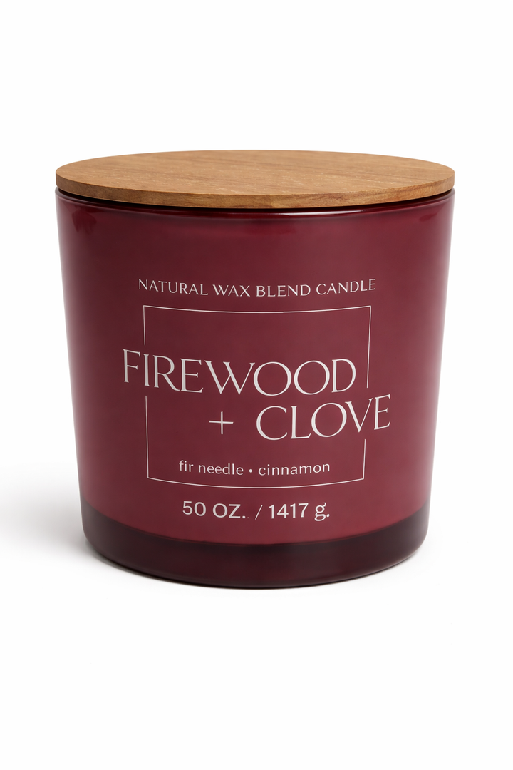 Natural Wax Blend Candle, FireWood + Clove Candle, 50 OZ