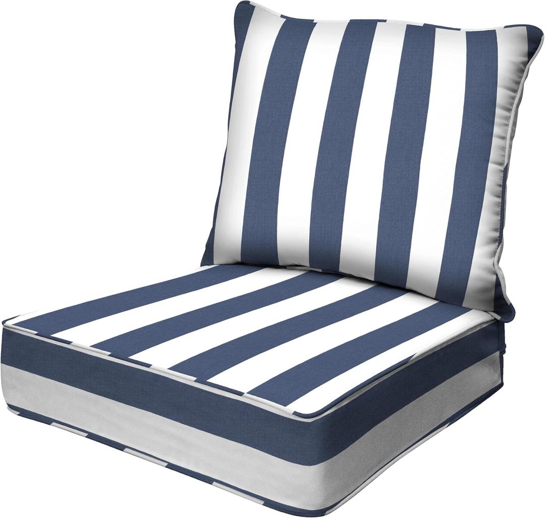 Honeycomb Outdoor Deep Seat, 24 x 23, Cabana Stripe Blue & White Chair Cushion for Patio Furnitur
