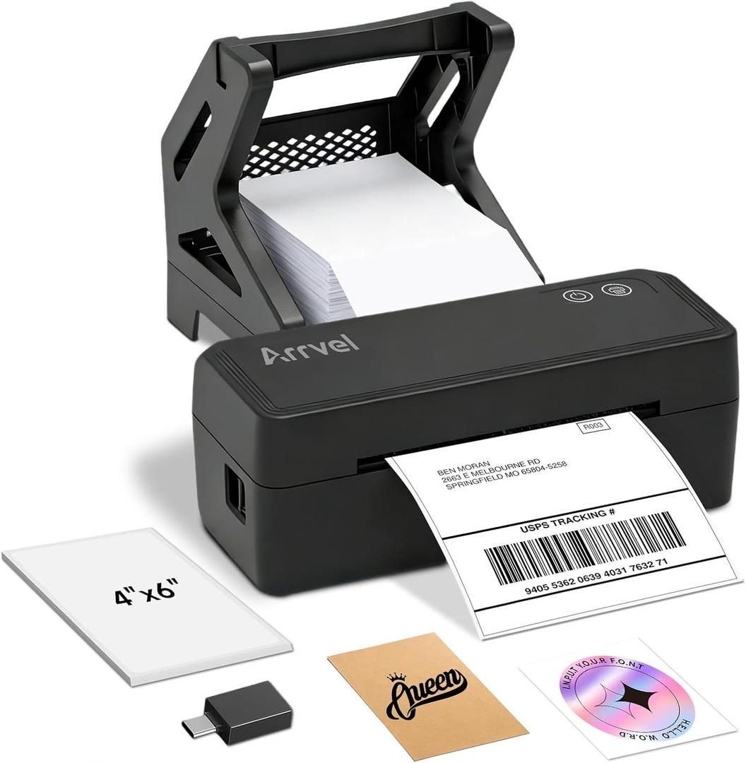 Bluetooth Thermal Label Printer with Stand, Wireless 4x6 Shipping Label Printer for Small Business, Support iPhone, Android Windows & Mac, Widely Used for USPS Amazon Etsy Shopify (Black)