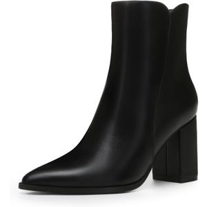 Athlefit Women's Heeled Ankle Boots Fashion Pointed Toe Chunky Block Heel Side Zipper Short Booties 10
