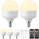 LGMCF Rechargeable Light Bulbs with Remote Control Timer and 3 Color Temperature Options,Battery Operated Light Bulbs Puck Lights with Remote (E12, 2)