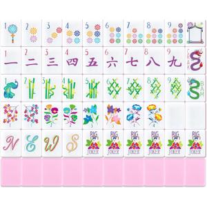 Simgoing Mahjong Tile Set 160 Travel Size Mini Floral Mahjong Tiles 1.2 Inches with Clear Storage Box Portable Chinese Game for Adults Family