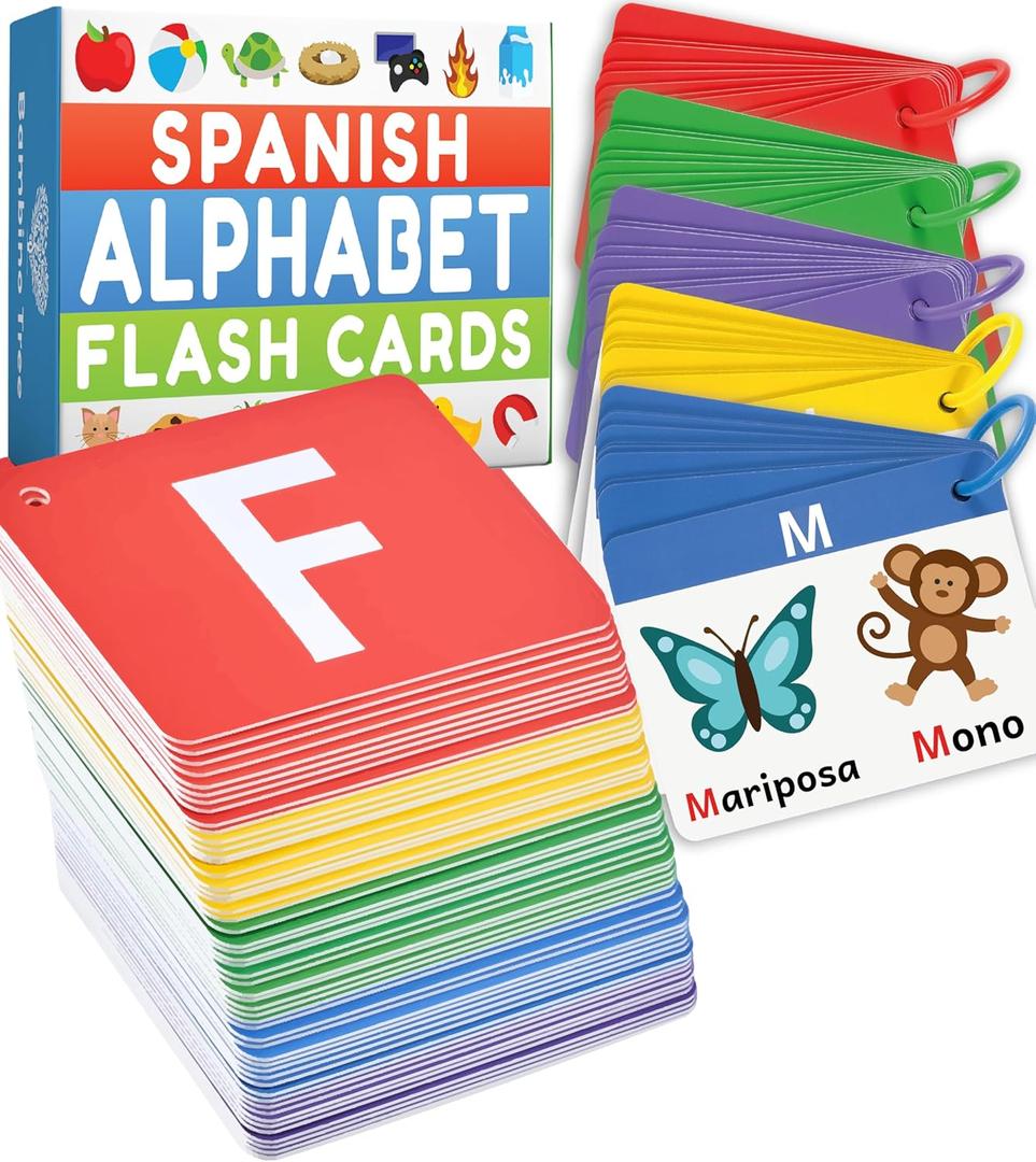 Spanish Alphabet Flash Cards - Thick ABC Flash Cards for Kids Ages 3-6 - Lowercase & Uppercase Letter Recognition Learning Game