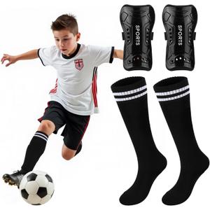 TAGVO Soccer Shin Guards and Socks for Toddler Kids Youth, Lightweight Soccer Shin Pads Protective Defender Gear for 3-5, 5-10, 10-15 Years Old Children Teen Boys Girls Sports Game (Small, Black)