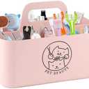 Brabtod 5-Compartment Pink Dog Stuff Storage Caddy for Grooming Supplies, Portable Organizer with Handle