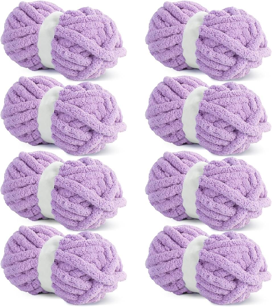 Hombys Purple Chunky Chenille Yarn for Crocheting & Knitting, Super Bulky Thick Fluffy Yarn for Hand Knitting Blanket, Soft Plush Yarn, 8 Jumbo Pack (27 yds, 8 oz Each Skein)