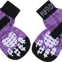 PUPTECK Anti-Slip Dog Socks with Double Sides Grips for Small Medium Large Dogs Hardwood Floors Prevents Licking, Dog Shoes for Hot Pavement Traction Control Paw Protector for Senior Dogs, Purple L