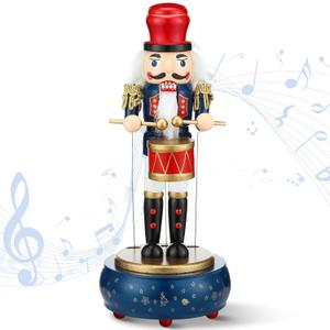 Jetec Nutcracker Music Box Wooden Nutcracker Soldier Toy Handmade Nutcracker Figures Christmas Nutcrackers Soldiers Wind up Musical Box Clockwork Christmas Music Box for Gift Home Decor (Retro Style)