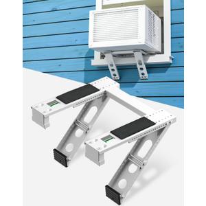 Window Air Conditioner Support Bracket: Heavy Duty Window AC Bracket with 2 Arms, Up to 220 lbs, Universal Fit 5,000 to 24,000 BTU Window Units, Adjustable Crossbar, Level, Non-Slip Mat