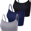 Boao 3 Pcs Crop Camisole Top Spaghetti Strap Tank Sleeveless Crop Tank Top for Women Sports (X-Large, Black, Dark Grey, Navy)