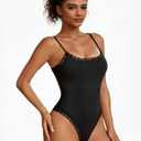 Avidlove Women Square Neck Lace Bodysuit Sleeveless Spaghetti Strap Tank Top Body Suits (Black, M)