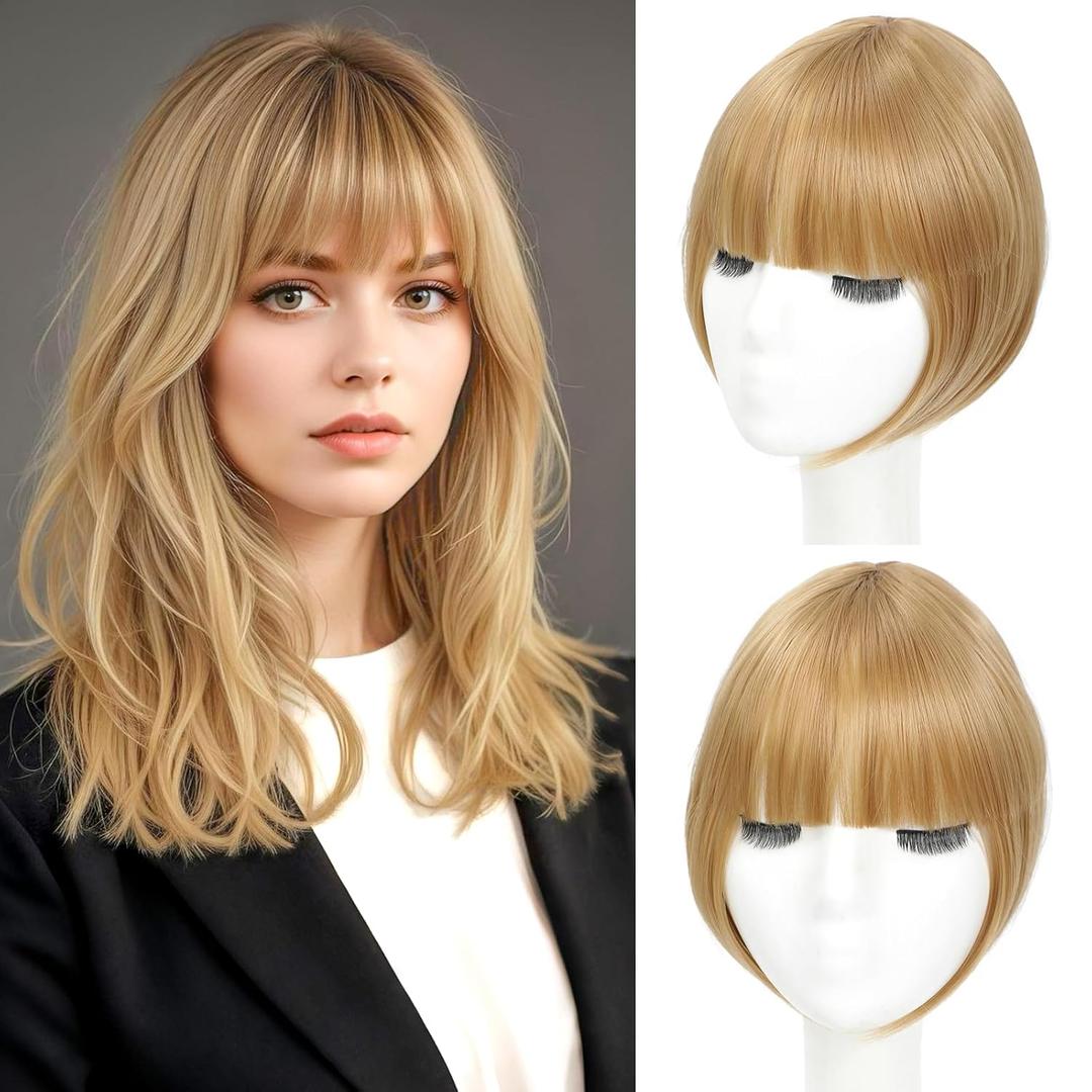 Clip in Bangs, French Bangs Hair Clip, 360Cover Top Hair Toppers for Women with Thinning Hairs, 10 Inch Fake Bang Hairs Pieces for Women Daily Wear (Blonde)