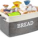 Lukeline Bread Storage Basket for Kitchen, Foldable Fabric Bread Keeper Bread Storage Container Bin with Handles, Bread Baskets for Kitchen Counter and Pantry (White & Grey)