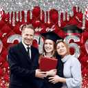 Red Graduation Backdrop Class of 2026 Photoshoot Background 2026 Congrats Grad Congratulations Party Decoration Banner Photo Props (red, 7x5FT(82 x 59 inch))