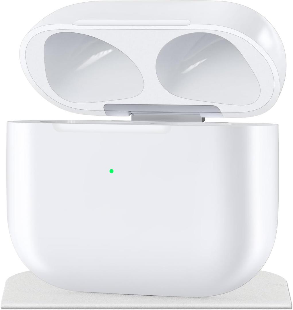 Wireless Charging Case Compatible with AirPods 3, Charger Case Replacement for AirPods 3rd Gen, with Bluetooth Pairing Sync Button, Earphones Not Included (with Gray Cleaning Cloth)